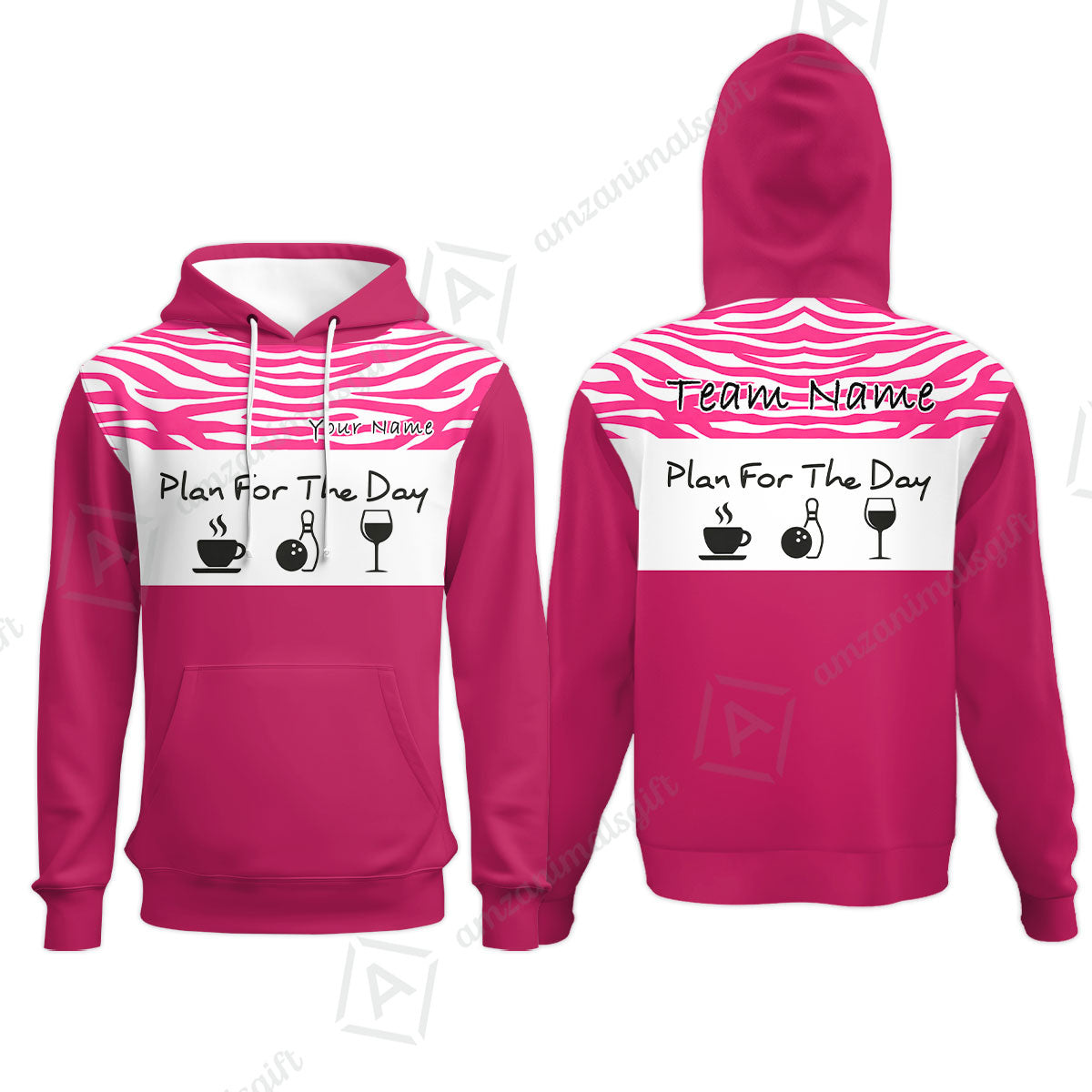 Custom Bowling Jersey Polo Shirt, Pink Zebra Pattern Bowling, Custom Bowling Jersey Team Shirt For Players With Name & Team Name