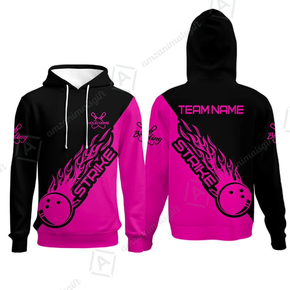 Customized Bowling Team Shirt, Bowling Strike Black And Pink Uniform Shirt, Perfect outfit For Bowlers, Bowling Team