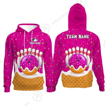 Custom Bowling Jersey Polo Shirt, Bowling Sprinkles Ice Cream Cone, Personalized Name & Team Name