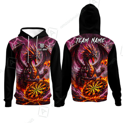 Custom Darts Jersey Polo Shirt, Dragon Fire Darts, Custom Dart Jersey Team Shirt For Players With Name & Team Name