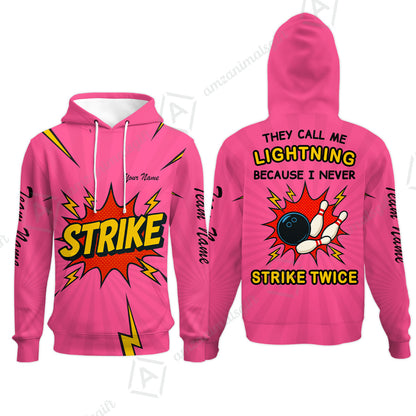Customized Bowling Team Hoodie, They Call Me Lightning Because I Never Strike Twice Comic Style Hoodie