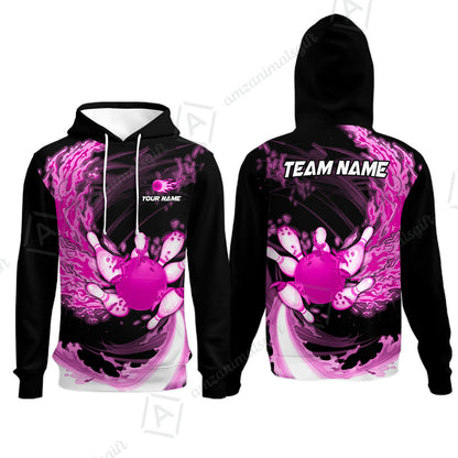 Personalized Bowling Jersey Breath Of Flaming Bowling Ball And Pins Multicolor Option Custom Name And Team Name For Bowlers