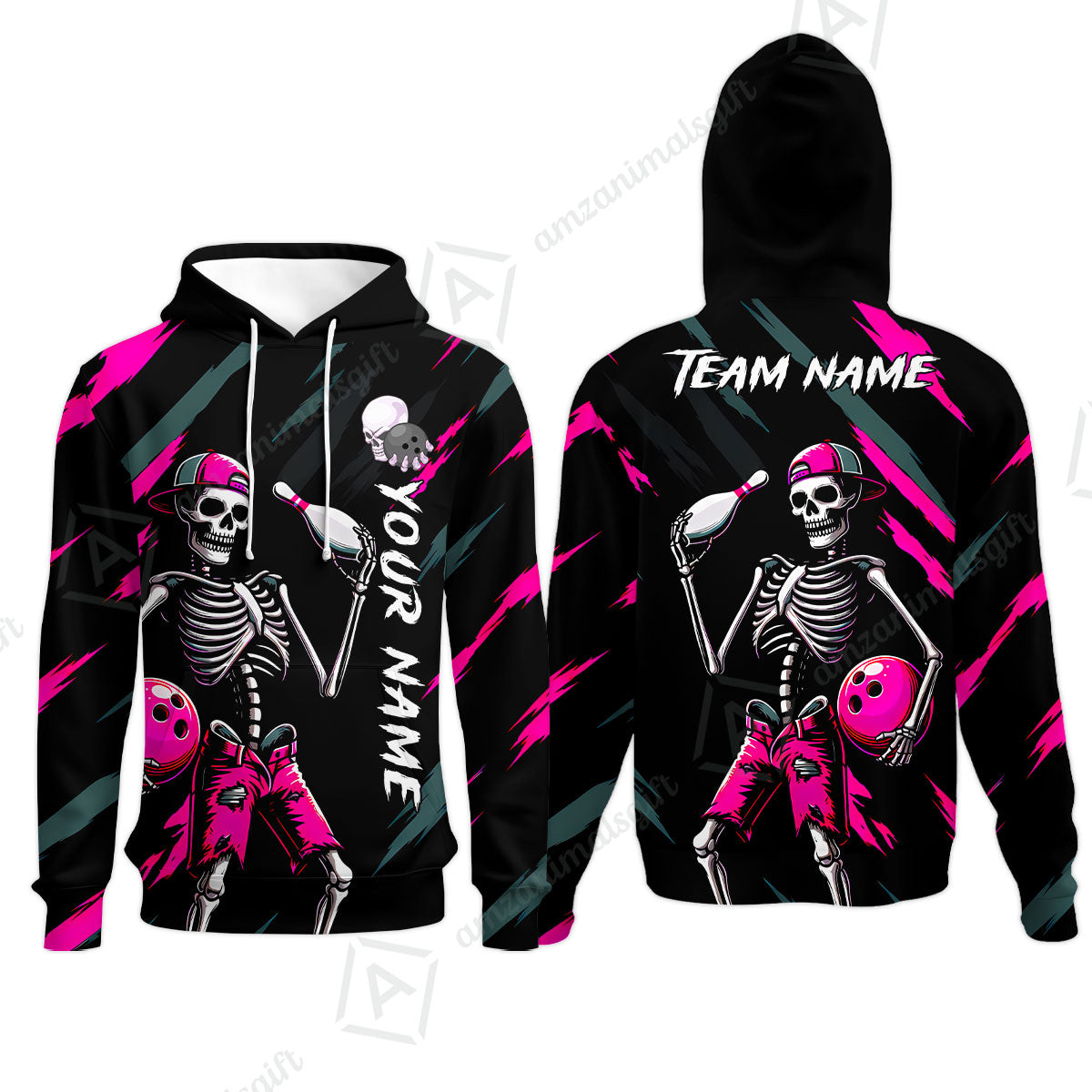 Customized Bowling Shirt, Bad Boy Skeleton Bowler, Personalized Polo Shirt For Players With Name & Team Name