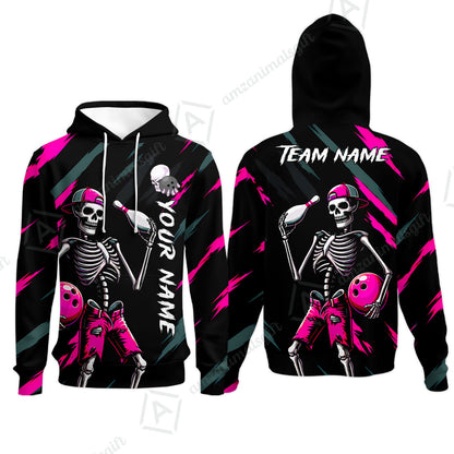 Customized Bowling Shirt, Bad Boy Skeleton Bowler, Personalized Polo Shirt For Players With Name & Team Name