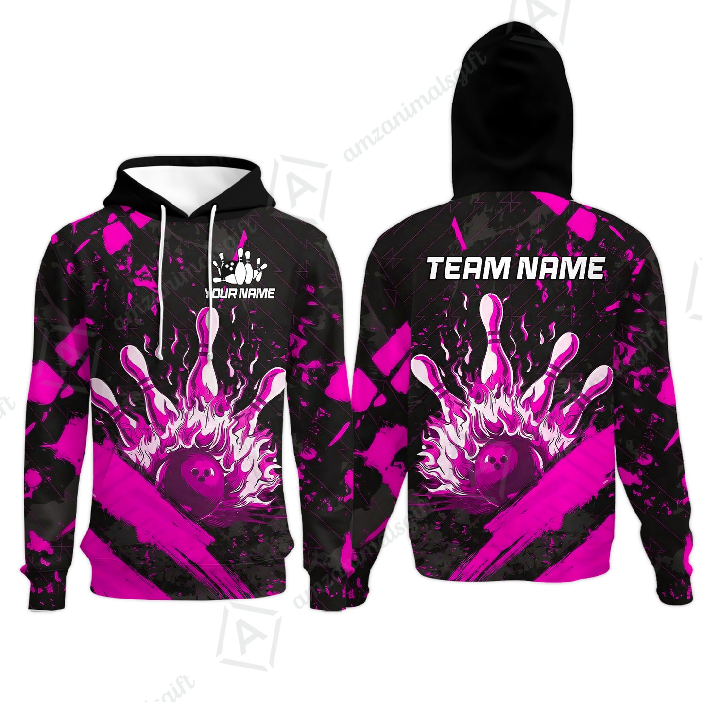 Customized Bowling Unisex Polo Shirt, Bowling And Pins Grunge Flame, Bowling Uniform - Personalized Name And Team Name