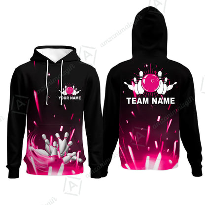 Custom Bowling Team Jerseys Polo Shirts, Bowling uniforms Flame Bowling Ball And Pins Short Sleeve Polo For Men Women Bowlers