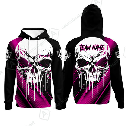 Customized Bowling Polo, Blue Skull Bowling Creepy Style Bowling jerseys Custom Name And Team Shirt