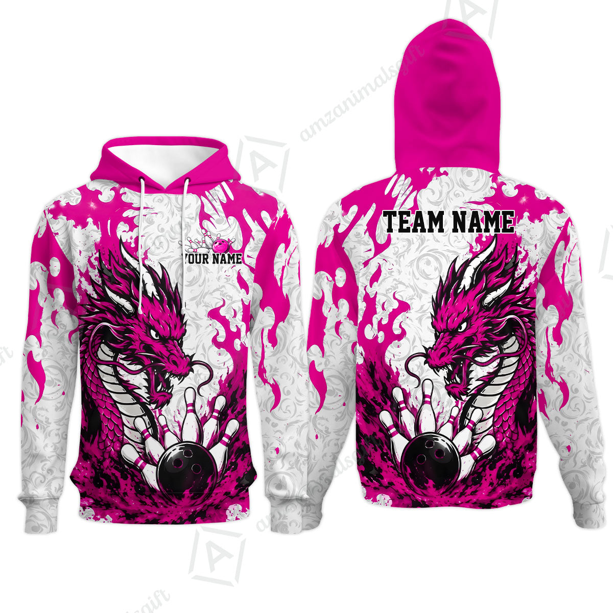 Custom Bowling Jersey Polo Shirt, Fierce Crimson Fire Dragon Strike, Custom Bowling Jersey Team Shirt For Players With Name and Team Name