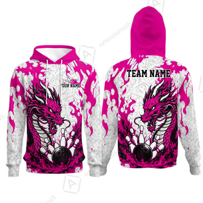 Custom Bowling Jersey Polo Shirt, Fierce Crimson Fire Dragon Strike, Custom Bowling Jersey Team Shirt For Players With Name and Team Name