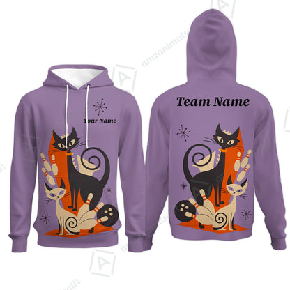 Custom Bowling Jersey Polo Shirt, Retro Cats, Custom Bowling Jersey Team Shirt For Players With Name & Team Name