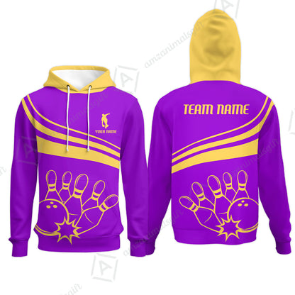 Bowling Customized Jersey Purple Shirt Gold Curve Bowling Tenpin Quarter Zip Shirt, Outfit For Bowlers, Bowling Team