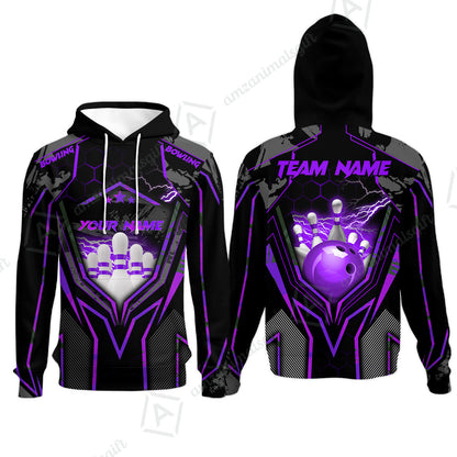 Customized Bowling Jersey, Bowling And Pins Abstract Grunge Texture X Multicolor Option Customized Name And Team Name Zipper Polo Jerseys Shirts