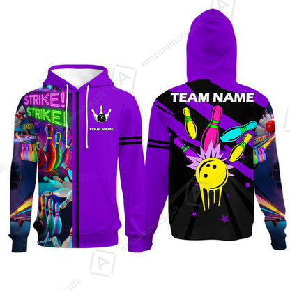 Custom Bowling Team Jersey Neon Bowling Strike Polo Shirts, Bowling Team Uniforms, Personalized Name And Team Name