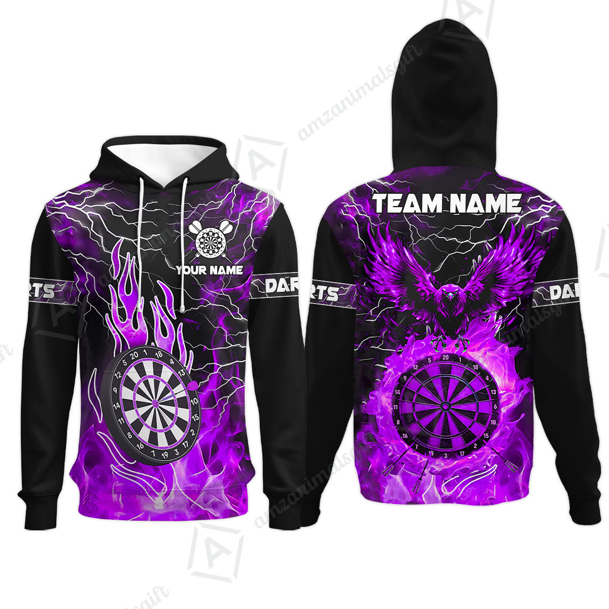 Custom Darts Team Jersey, Dartboard Fire Flame Custom Eagle Darts Jersey Polo Quarter-Zip Shirts, Custom Name And Team Name Darts Uniforms Jersey