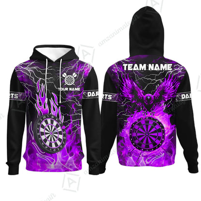 Custom Darts Team Jersey, Dartboard Fire Flame Custom Eagle Darts Jersey Polo Quarter-Zip Shirts, Custom Name And Team Name Darts Uniforms Jersey