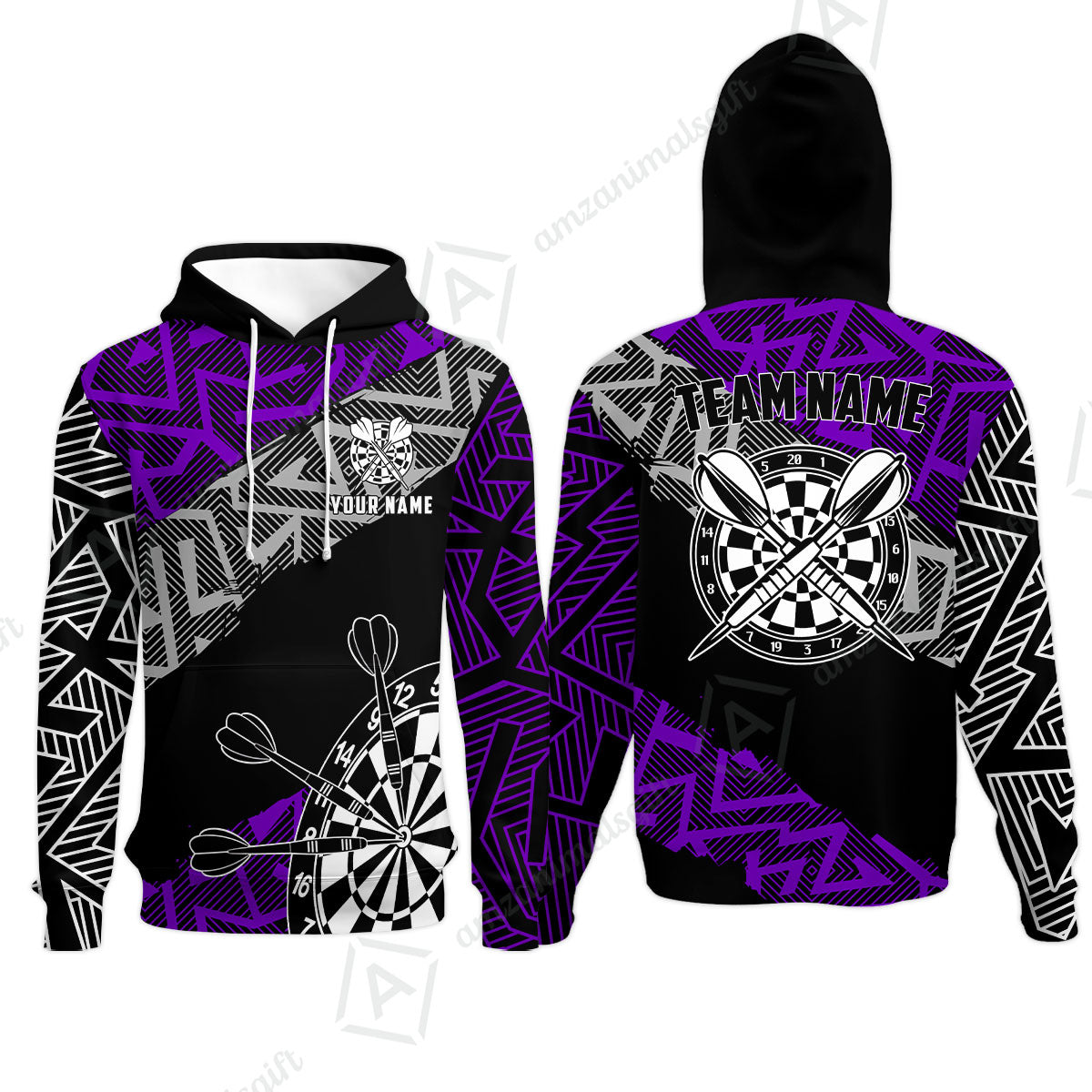 Custom Zig-Zag Pattern Darts Quarter-Zip Polo Shirts,  Custom Darts Team Jerseys Uniform, Personalized Name And Team Name
