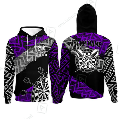 Custom Zig-Zag Pattern Darts Quarter-Zip Polo Shirts,  Custom Darts Team Jerseys Uniform, Personalized Name And Team Name