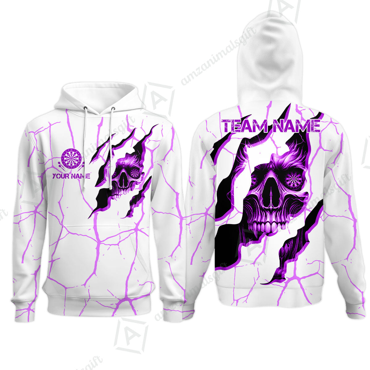 Customized Darts Hoodie, Torn-Up Skull Dartboard Eyes Darts Hoodie Team Style Jersey for Darts Players