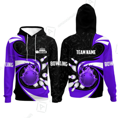 Customized Bowling Jersey Shirt, Bowling Ball And Pins Vortex Pattern Multicolor Customized Name And Team Name For Bowling Team