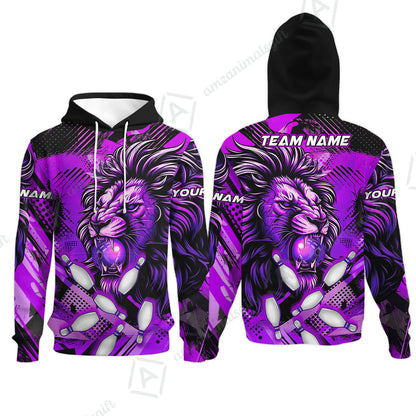 Custom Bowling Team Jerseys Shirts, Bowling uniforms Ball & Pins Lion Pattern Personalized Name And Team Name