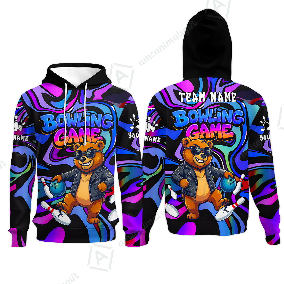Custom Bowling Jersey Polo Shirt, Trippy Swirl Rocker Bear Graffiti Style, Custom Bowling Jersey Team Shirt For Players With Name & Team Name