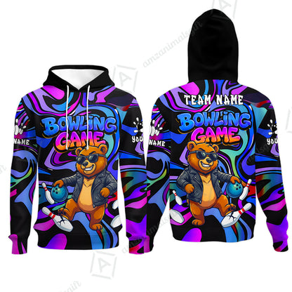 Custom Bowling Jersey Polo Shirt, Trippy Swirl Rocker Bear Graffiti Style, Custom Bowling Jersey Team Shirt For Players With Name & Team Name