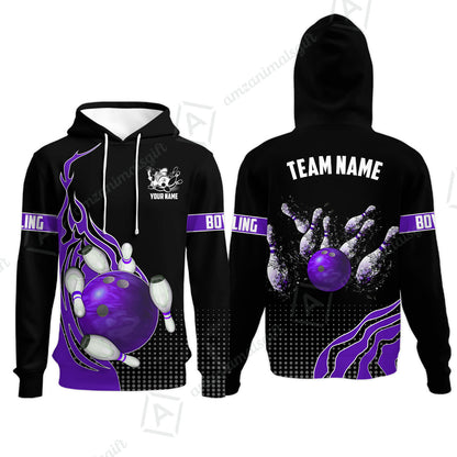 Customized Bowling Unisex Polo Shirt, Bowling And Breaking Pins Multicolor Option Customized Name And Team Name Polo Jerseys Shirts