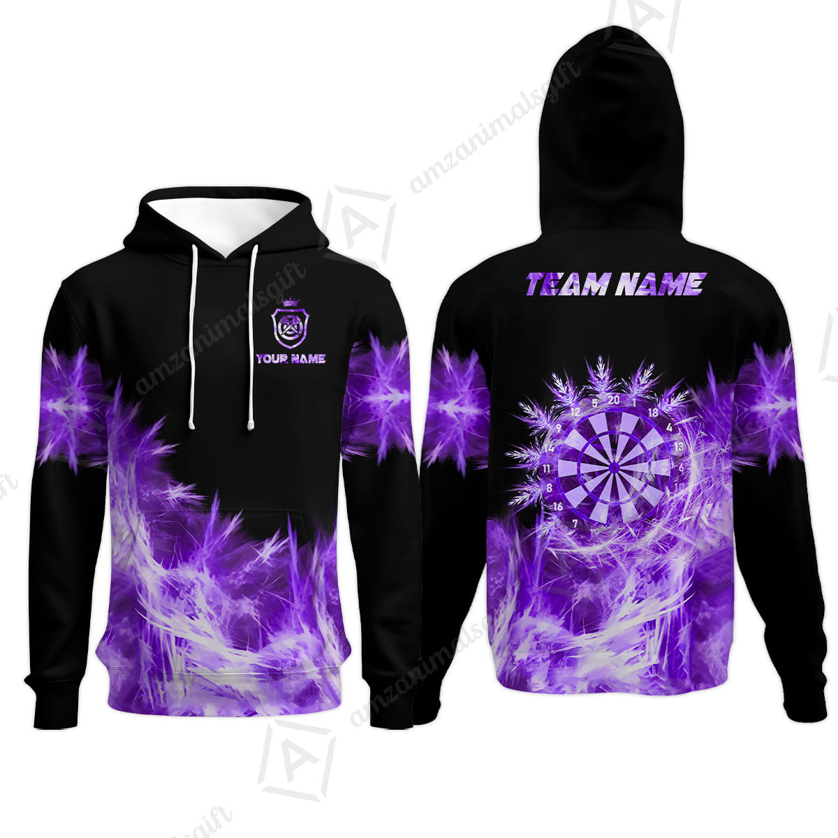 Customized Darts Hoodie, Darts Icy Light Black And Multi Color Team Hoodie For Darts Player