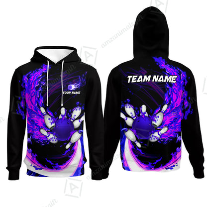 Customized Bowling Polo Team Jerseys, Breath Of Fire Bowling And Pins Multicolor Option Customized Name And Team Name For Bowling Team