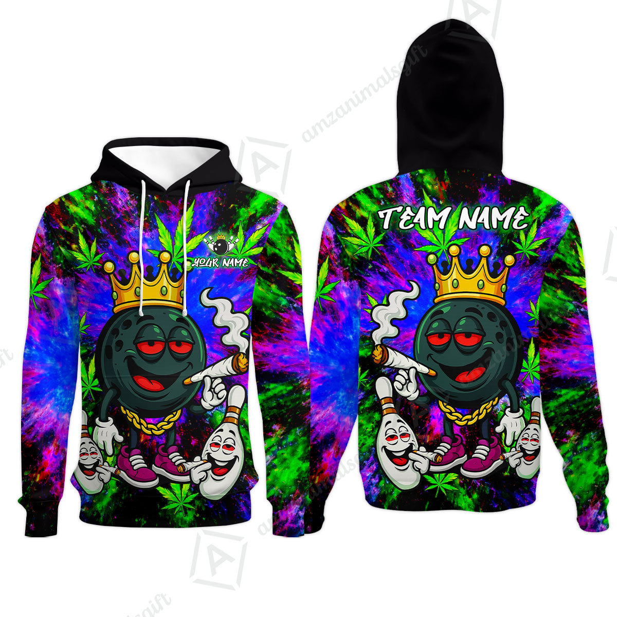 Custom Bowling Team Flat Neck Zip Jersey Shirt, King Smoke Tie-Dye Personalized Team Shirt, Custom Name and Team Name for Bowlers