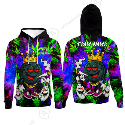 Custom Bowling Team Flat Neck Zip Jersey Shirt, King Smoke Tie-Dye Personalized Team Shirt, Custom Name and Team Name for Bowlers