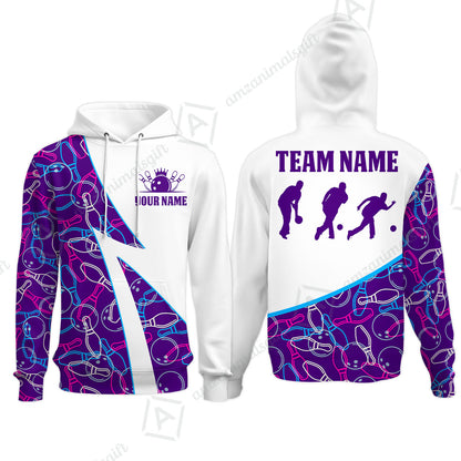 Custom Bowling Team Bowling Jersey, Neon Pattern Bowling Jersey With Player Silhouettes Multicolor Polo Quarter-Zip Shirts, Custom Bowling Uniforms Jerseys