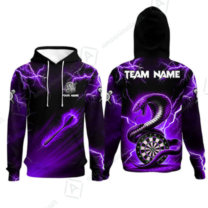 Customized Darts Hoodie, Darts Thunder Lightning Cobra Snake Multicolor Hoodie For Darts Player