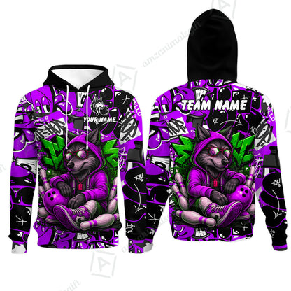 Custom Bowling Jersey Polo Shirt, Badass Wolf Mascot Bowling, Custom Bowling Jersey Team Shirt For Players With Name & Team Name