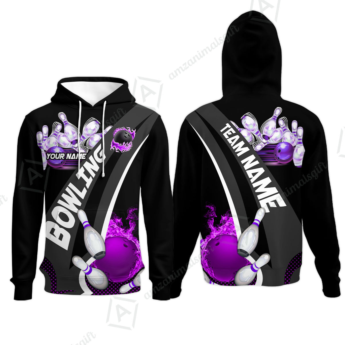 Customized Bowling Polo, Bowling And Pins Plame Premium Multicolor Option Personalized Name And Team Zipper Polo Jerseys Shirts