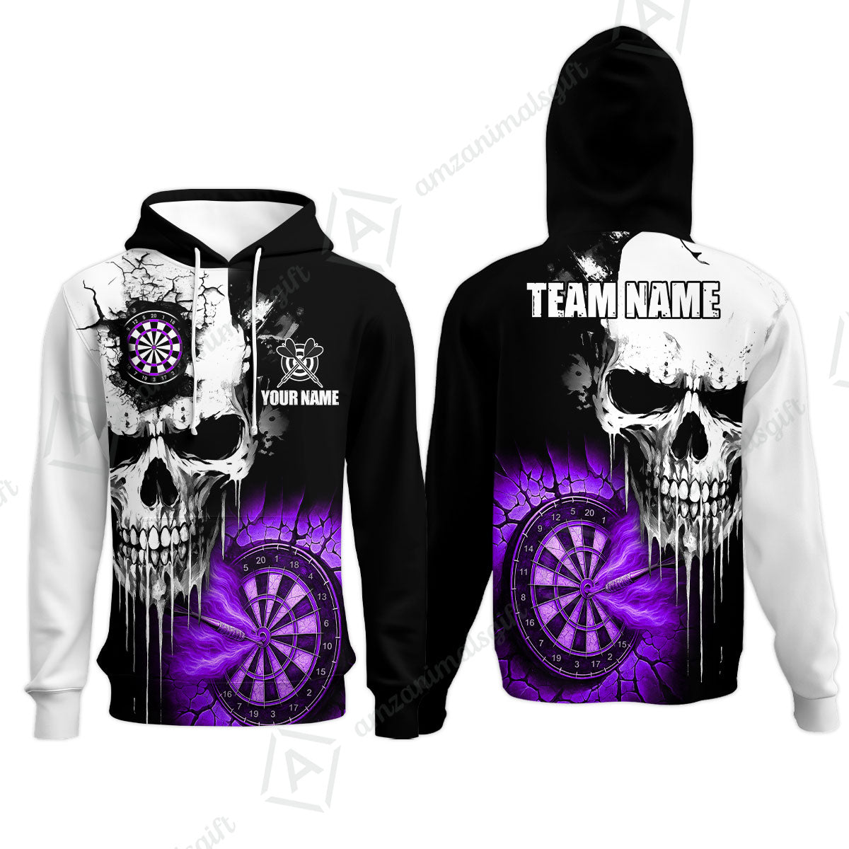 Custom Grunge Skull Crack Wall Darts Team Hoodie, Customized Name Team Name Darts Polo Team Jerseys Uniform