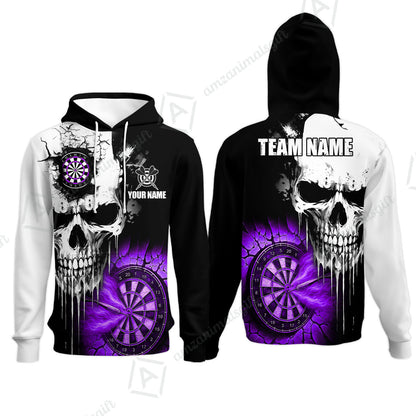 Custom Grunge Skull Crack Wall Darts Team Hoodie, Customized Name Team Name Darts Polo Team Jerseys Uniform