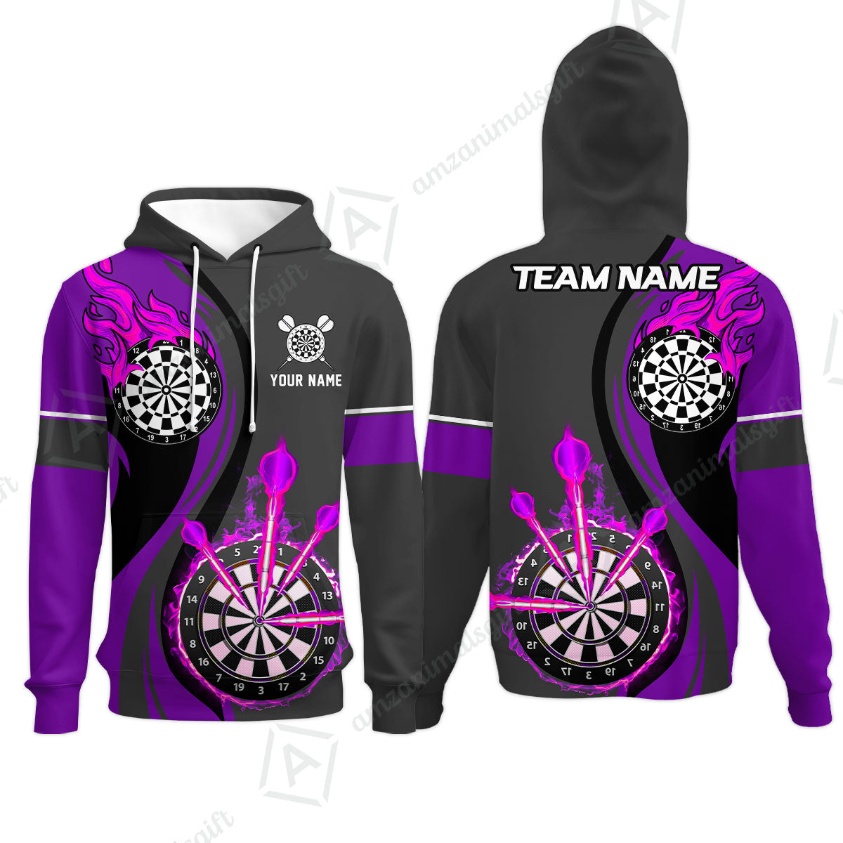 Custom Tailored Fire Flames Darts Team Jersey Polo Quarter-Zip Shirts, Customized Name Team Name Darts Team Jerseys Uniform