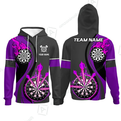 Custom Tailored Fire Flames Darts Team Jersey Polo Quarter-Zip Shirts, Customized Name Team Name Darts Team Jerseys Uniform
