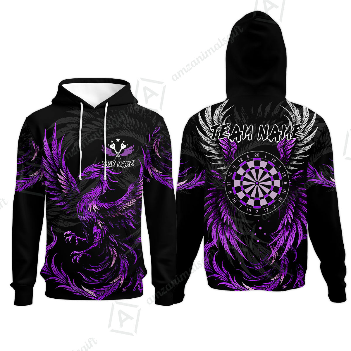 Custom Darts Team Hoodie, Phoenix Dartboard Wings Darts Jersey Hoodie, Custom Name And Team Name Darts Uniforms Jersey