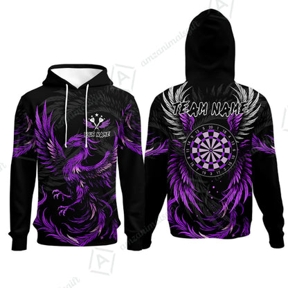 Custom Darts Team Hoodie, Phoenix Dartboard Wings Darts Jersey Hoodie, Custom Name And Team Name Darts Uniforms Jersey