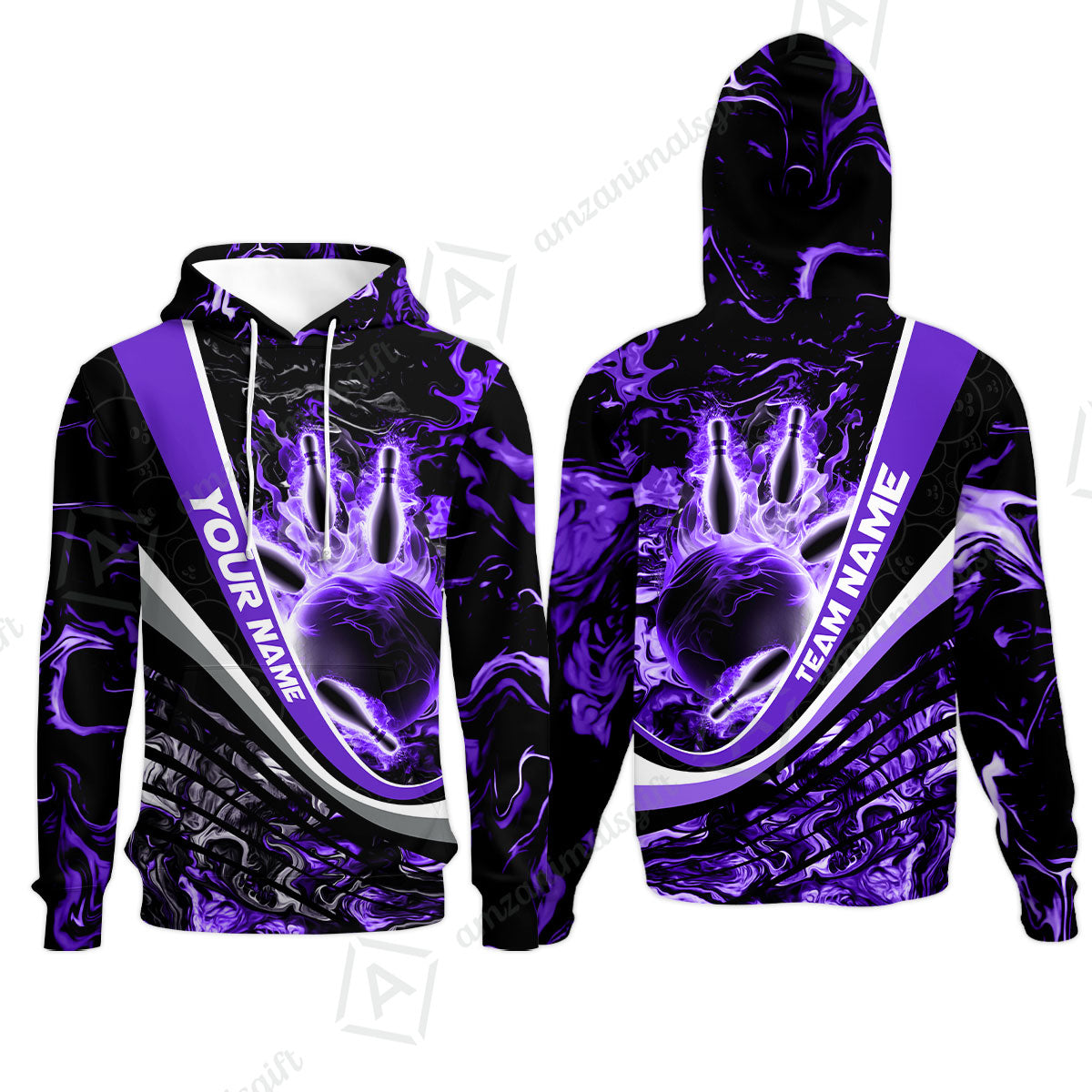 Customized Bowling Polo, Flaming Magma Bowling And Pins Multicolor Option Customized Name Team Name For Bowling Team Shirts