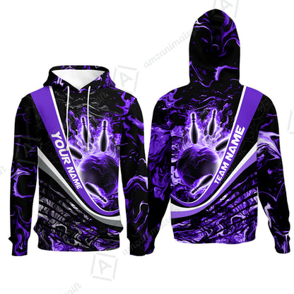 Customized Bowling Polo, Flaming Magma Bowling And Pins Multicolor Option Customized Name Team Name For Bowling Team Shirts