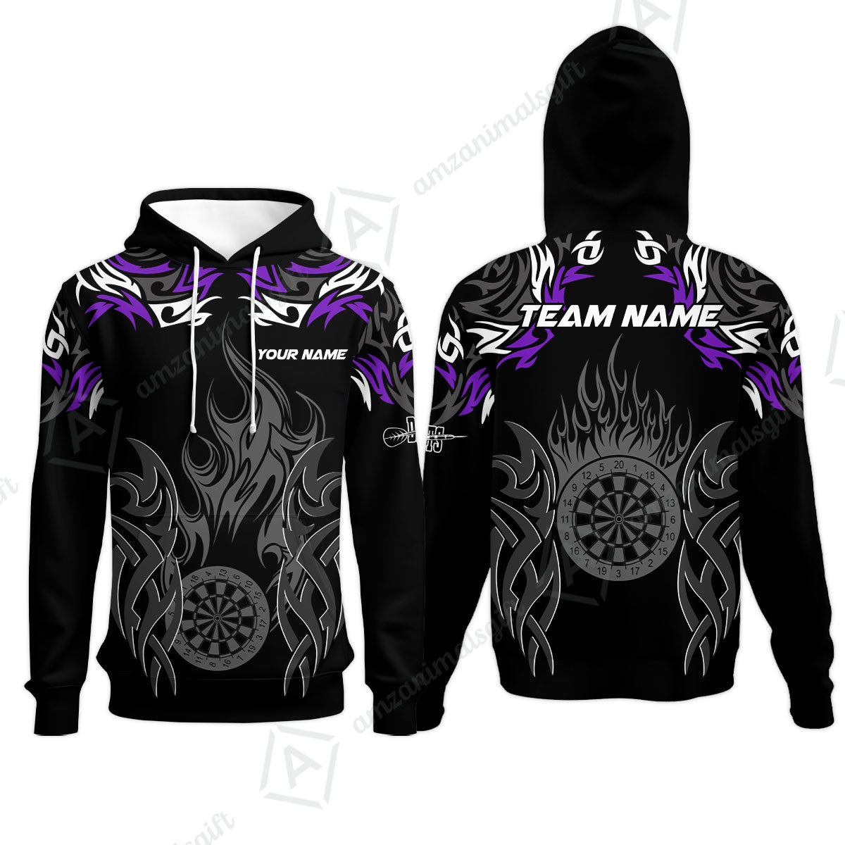 Customized Darts Hoodie, Dartboard Fire Flame Darts Hoodie Multicolor Team Style, Jersey for Darts Players
