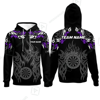 Customized Darts Hoodie, Dartboard Fire Flame Darts Hoodie Multicolor Team Style, Jersey for Darts Players