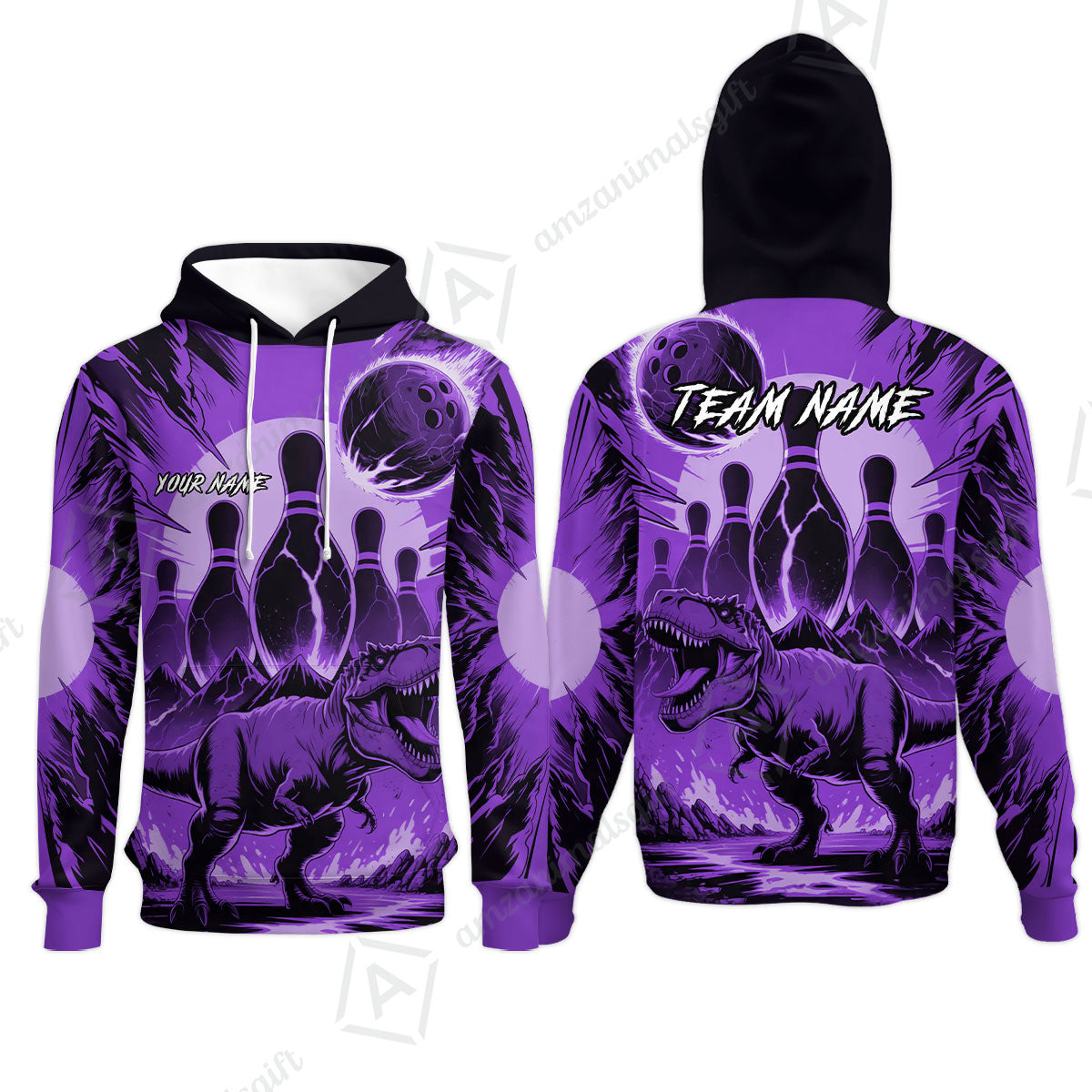 Custom Bowling Team Shirt – Bowling With T-Rex In Lava Volcano  Multicolor Option Personalized Jersey Bowling Uniform