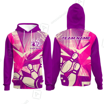 Customized Bowling Hoodie, Bowling Ball And Pins Esports Pattern Hoodie Uniform For Bowlers