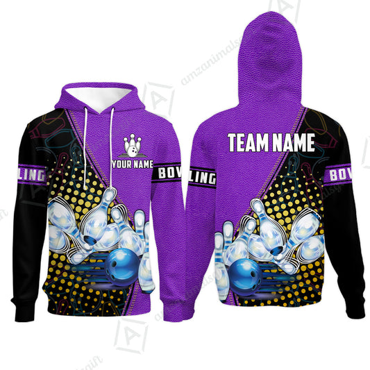 Custom Bowling Hoodie - Black And Blue Bowling Ball Pattern Personalized Name Hoodie