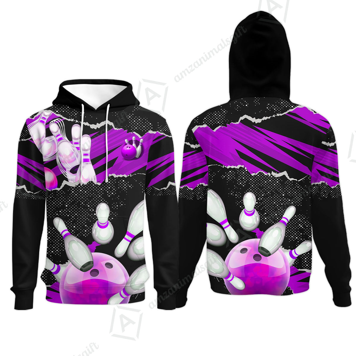 Personalized Bowling Hoodie, Bowling Uniforms Ball & Pins Sport Pattern Custom Name And Team Name For Bowlers