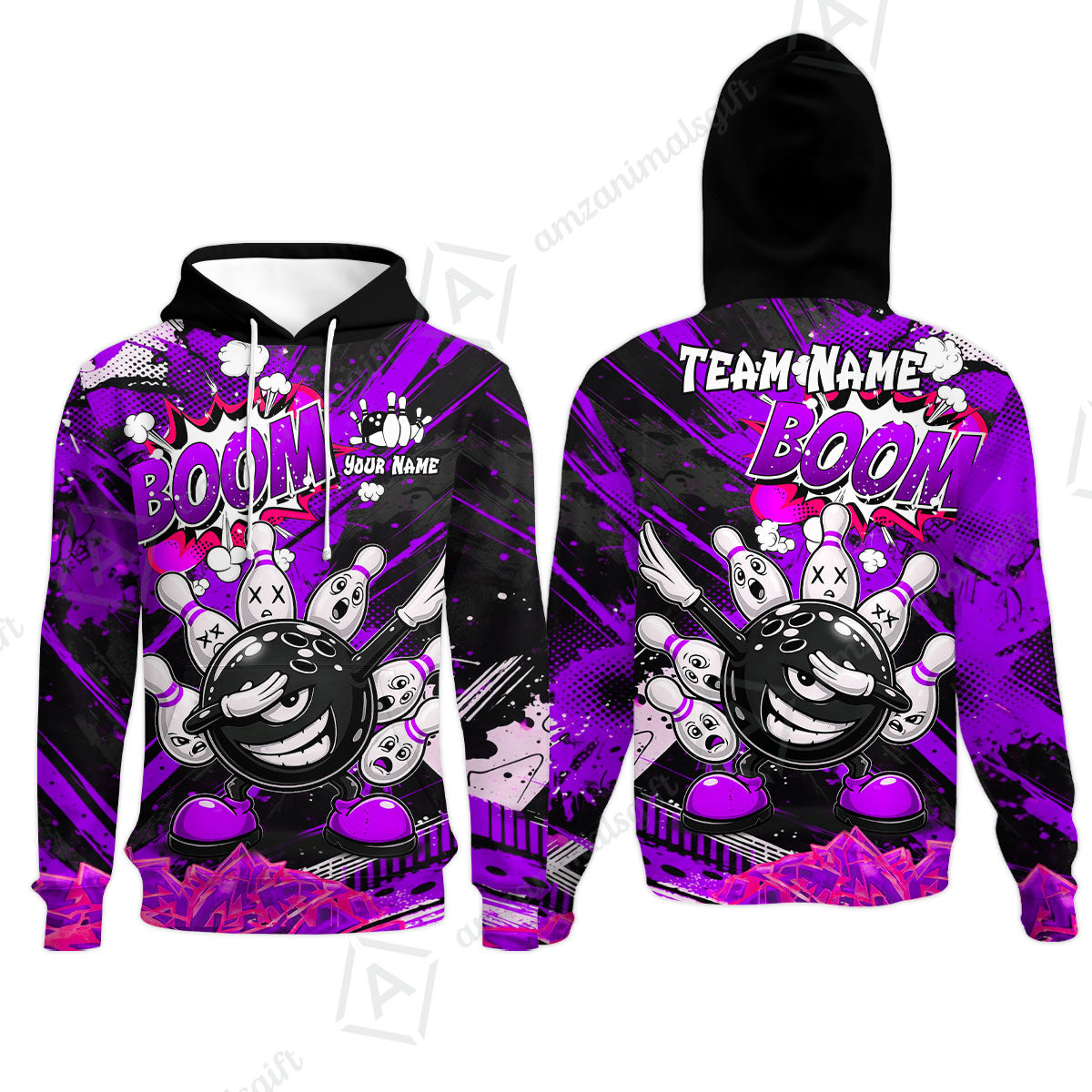 Customized Bowling Unisex Polo Shirt, Boom Bowling Angry Ball Screaming Pins, Personalized Name And Team Name For Bowlers